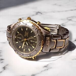 Philip Persio Wristwatch Mens Titanium and Gold Tone Chronograph Style WORKS